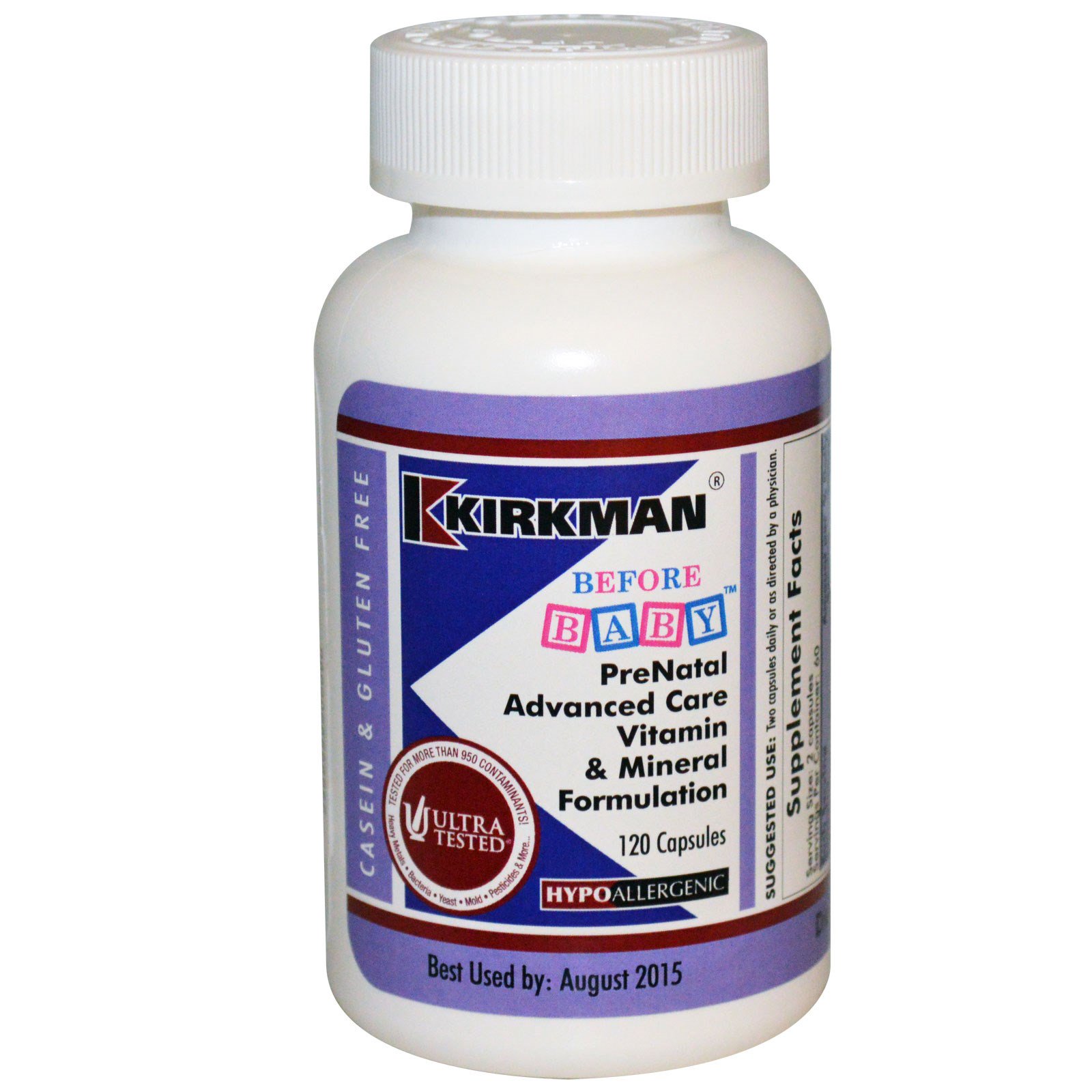 Kirkman Labs, Before Baby, PreNatal Advanced Care Vitamin & Mineral Formulation, 120 Capsules
