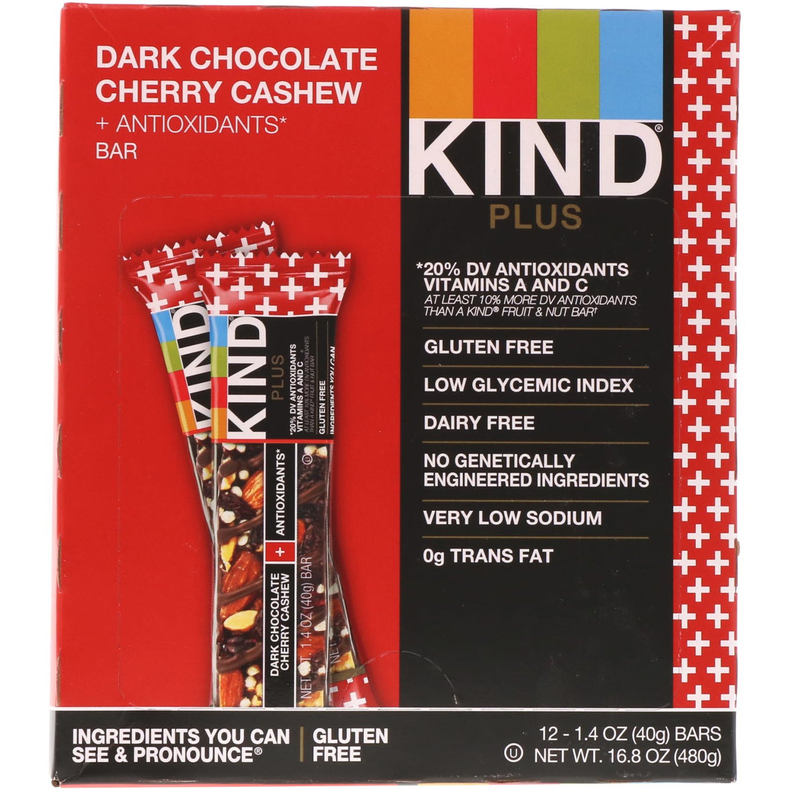 KIND Bars, Kind Plus Dark Chocolate Cherry Cashew + Antioxidants