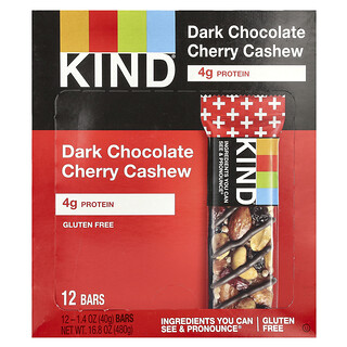 KIND Bars, Étcsokoládé cseresznye kesudió, 12 szelet, 1,4 uncia (40 g) egyenként
