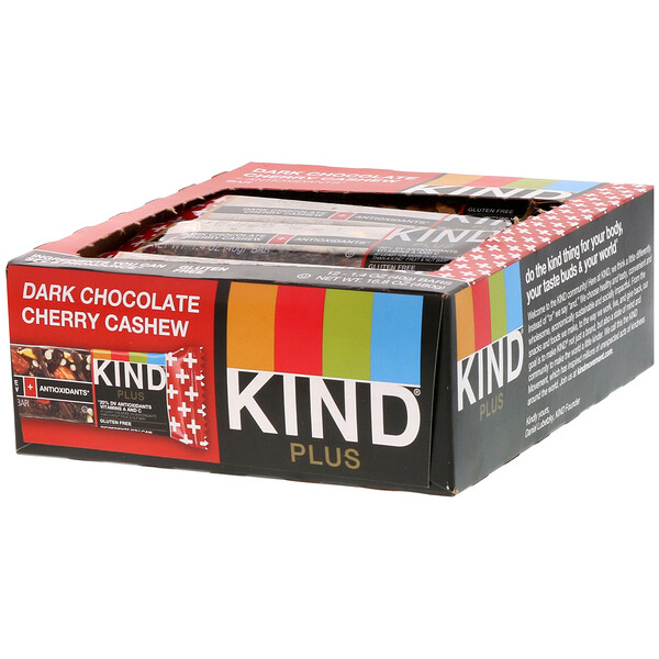 KIND Bars, Kind Plus, dunkle Schokolade, Kirsche-Cashew + Antioxidantien, 12 Riegel, je 40g