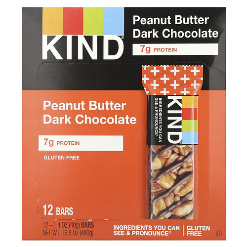 Kind Bars Protein Bars, Peanut Butter Dark Chocolate, 12 Bars, 1.4 oz (40 g) Each