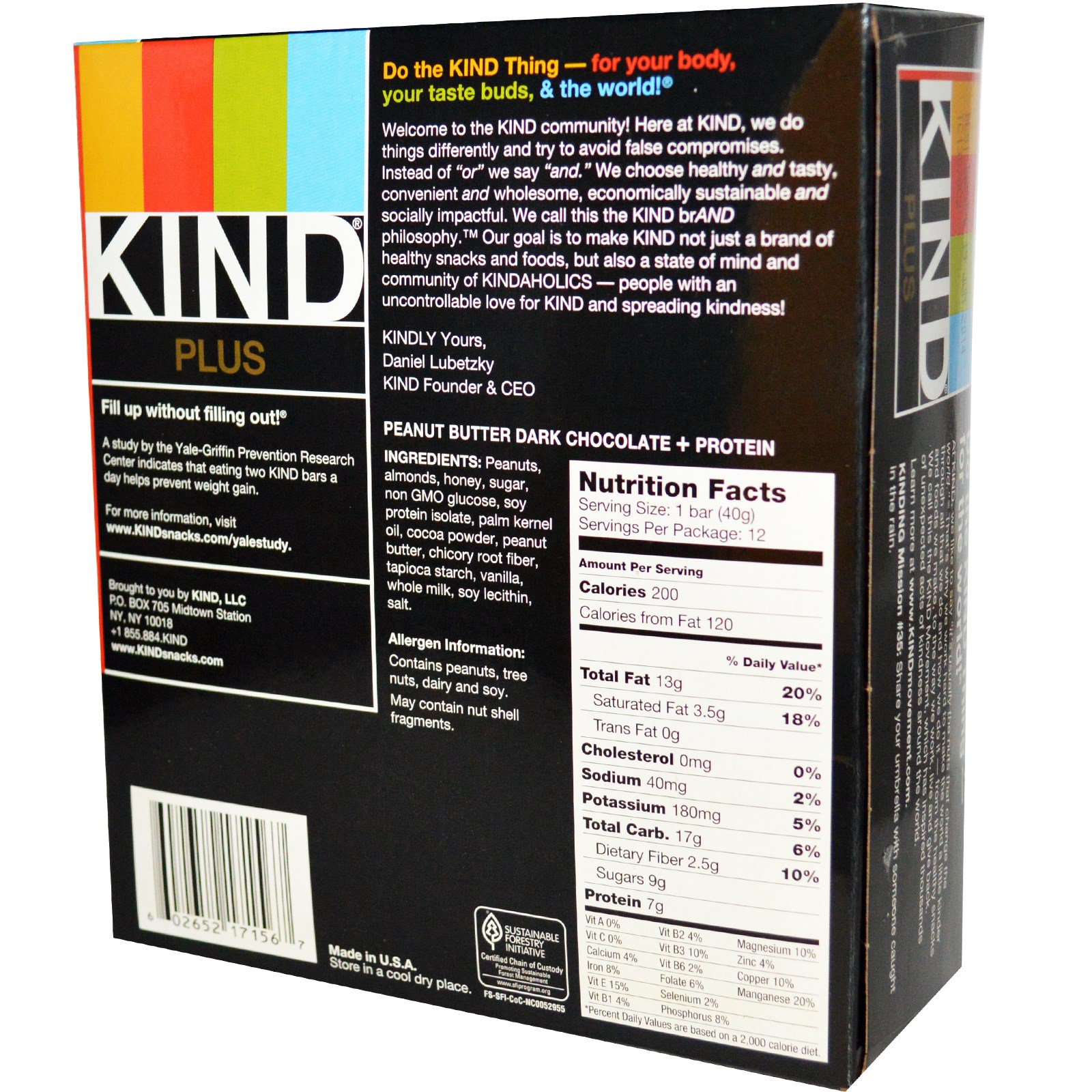 KIND Bars, Plus, Fruit & Nut Bars, Peanut Butter Dark Chocolate