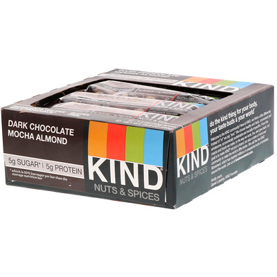 KIND Bars Nuts & Spices, с темным шоколадом, мокко и миндалем, 12 батончиков, 40 г (1,4 унции) каждый