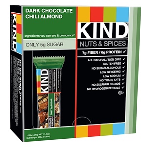 KIND Bars, Nuts & Spices, Dark Chocolate Chili Almond, 12 Bars