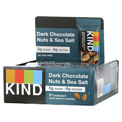 KIND Bars Nuts & Spices, батончики из темного шоколада с орехами и морской солью, 12 батончиков по 40 г