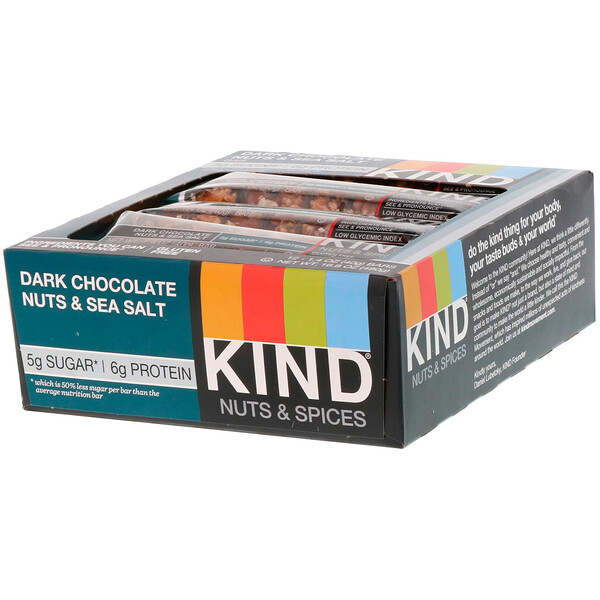 KIND Bars, ナッツ&スパイス、ダークチョコレートナッツ&シーソルト、12本、各1.4オンス (40 g)