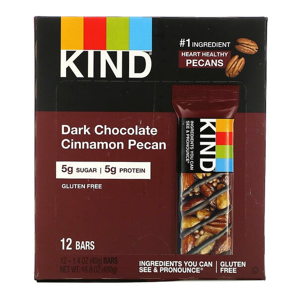 KIND Bars, 黑巧克力肉桂美洲山核桃營養棒，12 根，每根 1.4 盎司（40 克）