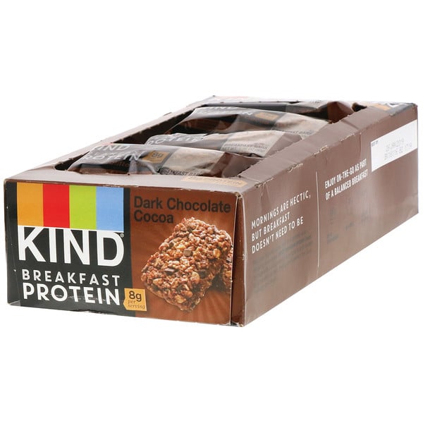 KIND Bars, Протеин для завтрака, темный шоколад, какао, 8 упаковок по 2 батончика, по 1,76 унции (50 г) каждый