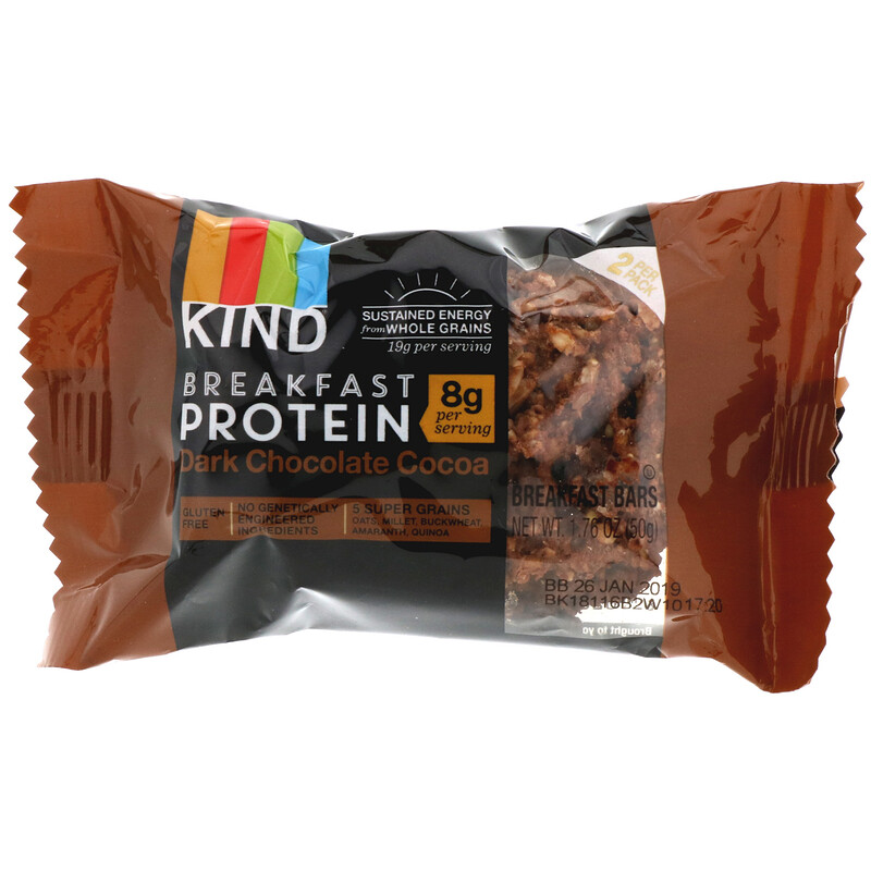 KIND Bars, Breakfast Protein, Dark Chocolate Cocoa, 8 Pack of 2 Bars, 1.76 oz (50 g) Each iHerb