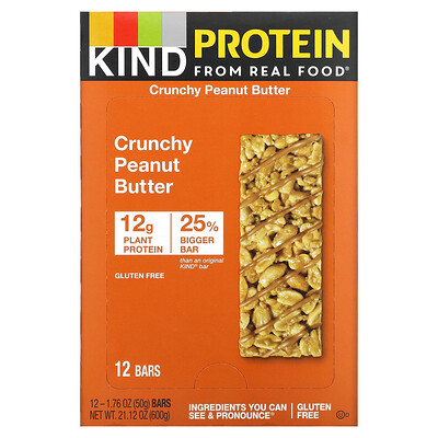 Купить KIND Bars Протеиновые батончики, хрустящие батончкики с арахисовым маслом, 12 батончиков 1, 76 унц. (50 г) каждая