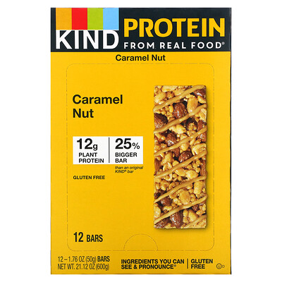 Купить KIND Bars Протеиновые батончики, Жареная карамель и орех, 12 баточников, 1, 76 унц. (50 г) каждый