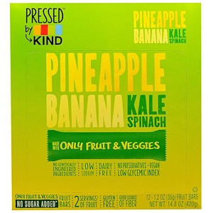 KIND Bars, Pressed by KIND, ананас, банан, капуста и шпинат, 12 фруктовых батончиков - 1,2 унции (35 г) каждый