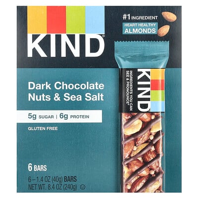 Product Image for KIND Bars, Protein Bars, Dark Chocolate Nuts & Sea Salt, 6 Bars, 1.4 oz (40 g) Each