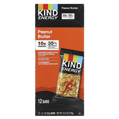 

KIND Bars, Energy, Peanut Butter, 12 Bars, 2.1 oz (60 g) Each