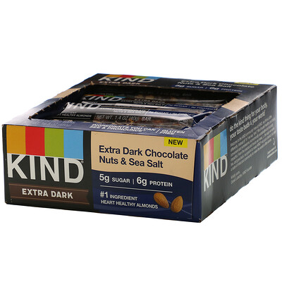 Купить KIND Bars Extra Dark Chocolate, Nuts & Sea Salt, 12 Bars, 1.4 oz (40 g) Each