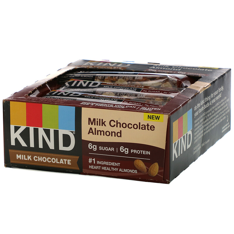 KIND Bars, Milk Chocolate, Almond, 12 Bars, 1.4 oz (40 g) Each iHerb