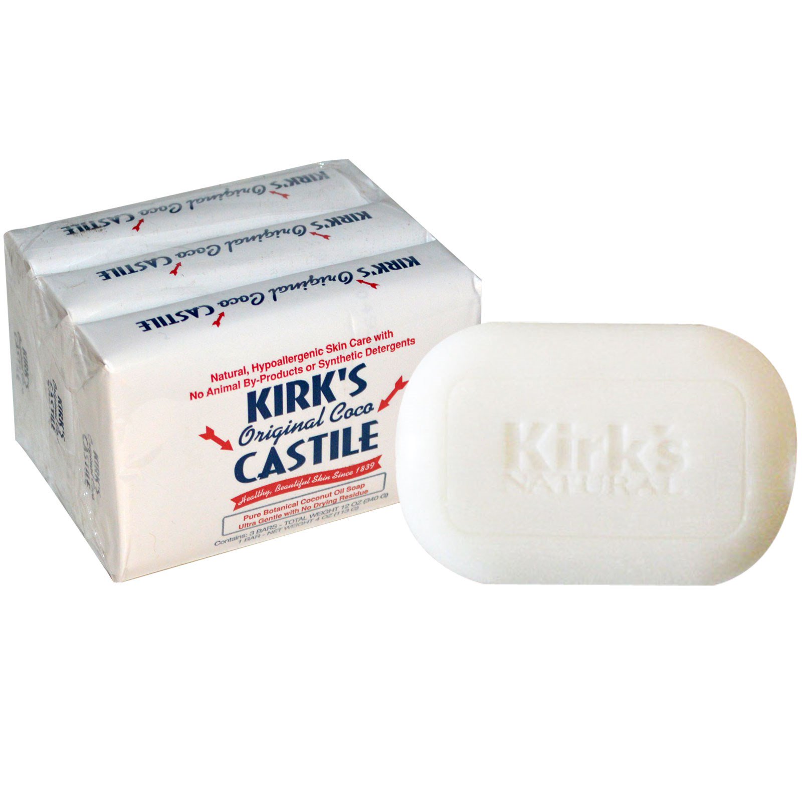 Kirk's, Original Coco Castile Bar Soap, 3 Bars, 4 oz (113 g) Each