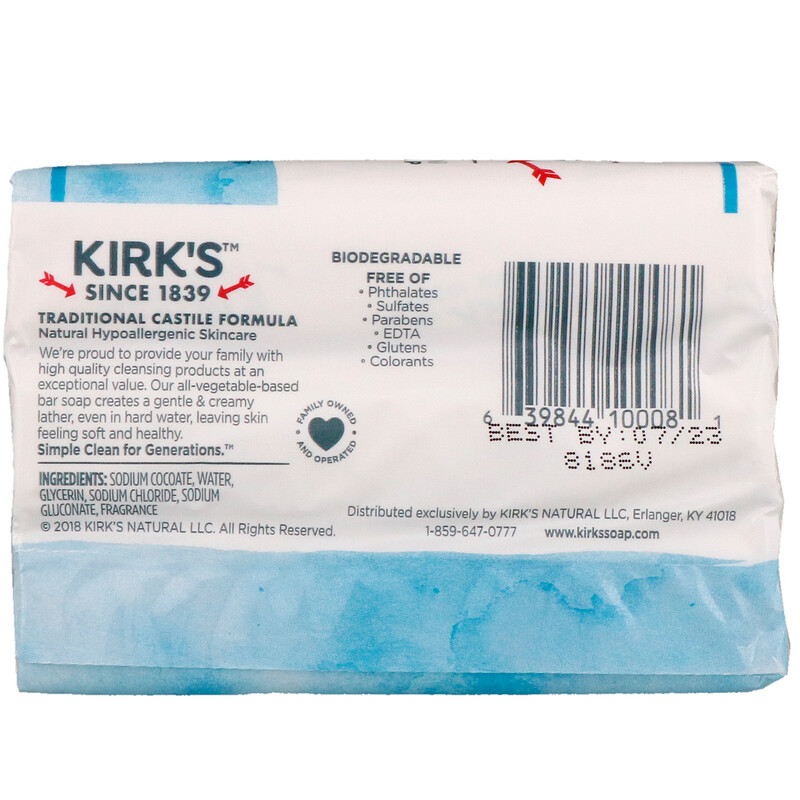 Kirk's, 100% Premium Coconut Oil Gentle Castile Soap, Original Fresh ...