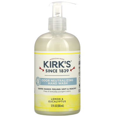 Купить Kirk's Мыло для рук, нейтрализующее запах, лимон и эвкалипт, 12 ж. унц. (355 мл)