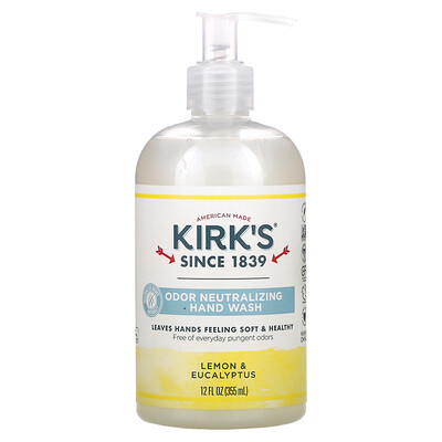 Kirk's Мыло для рук, нейтрализующее запах, лимон и эвкалипт, 12 ж. унц. (355 мл)