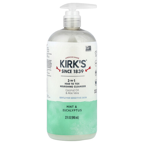 Kirk's, 3-In-1 Head To Toe Nourishing Cleanser, Mint & Eucalyptus, 32 fl oz (946 ml)