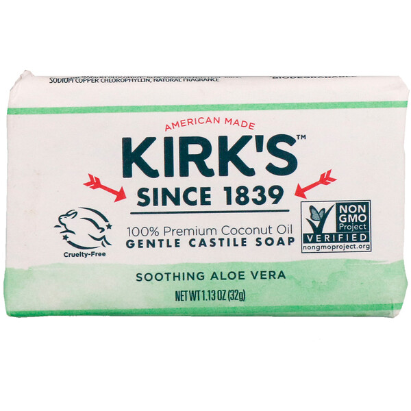 Kirk's‏, Gentle Castile Soap Bar, Soothing Aloe Vera, 1.13 oz (32 g)