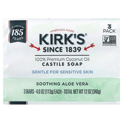 Photos - Shower Gel OZ Racing Kirk's, 100 Premium Coconut Oil Castile Bar Soap, Soothing Aloe Vera, 3 Bars, 4 oz  Each KIR-14820 (113 g)