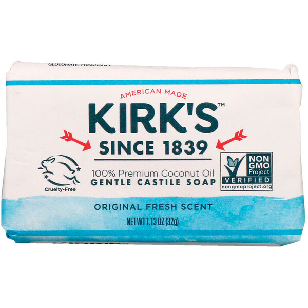 Kirk's‏, Gentle Castile Soap Bar, Original Fresh Scent, 1.13 oz (32 g)