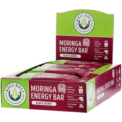 Kuli Kuli Moringa Energy Bar, Black Cherry, 12 Bars, 1.6 oz (45 g) Each
