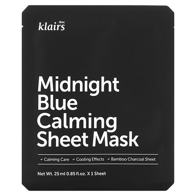 Dear, Klairs Midnight Blue, успокаивающая тканевая маска, 1 шт., 25 мл (0,85 жидк. унции)
