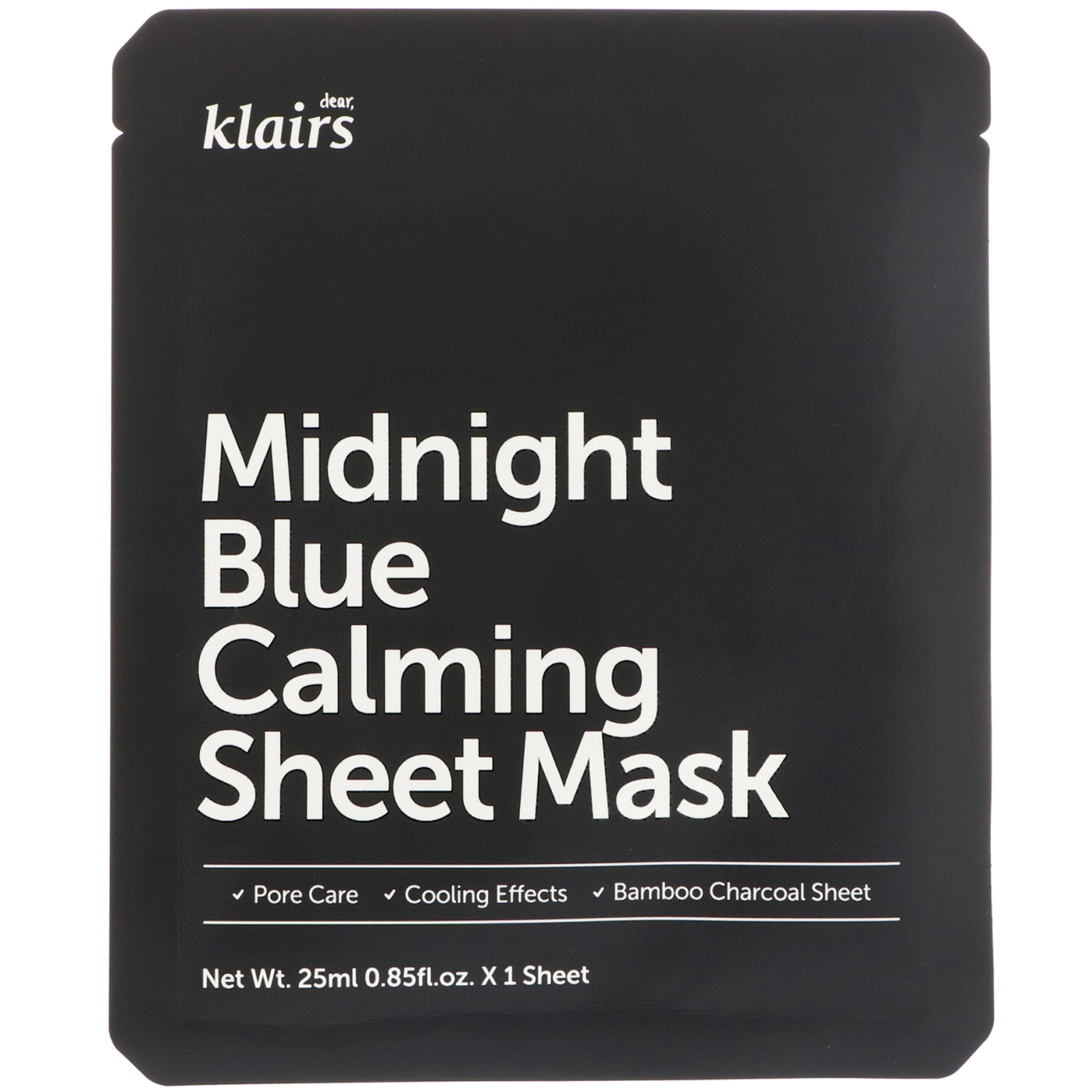 dear, klairs, midnight blue calming sheet mask, 1 mask, 0.