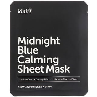 Dear, Klairs, Midnight Blue, успокаивающая тканевая маска, 1 шт., 25 мл (0,85 жидк. унции)