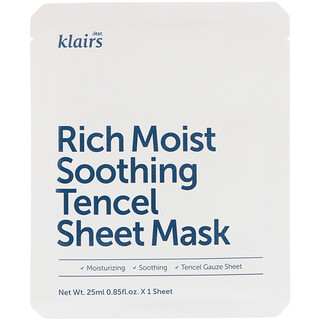 Dear, Klairs, Rich Moist Soothing Tencel, тканевая маска, 1 шт., 25 мл (0,85 жидк. унции)