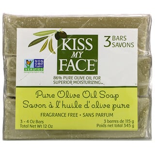 Kiss My Face, мыло с чистым оливковым маслом, без отдушек, 3 бруска по 115 г (4 унции) каждый