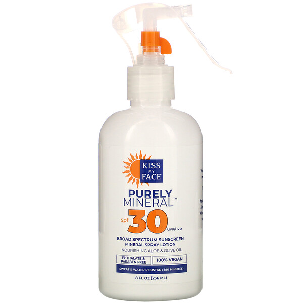 Kiss My Face‏, Purely Mineral, Broad Spectrum Sunscreen Mineral Spray Lotion, SPF 30, 8 fl oz (236 ml)