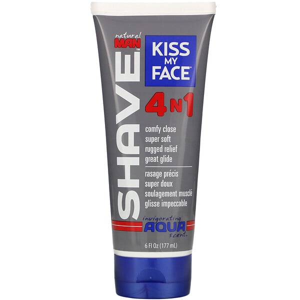 Kiss My Face‏, Natural Man, 4-in-1 Shave, Invigorating Aqua Scent, 6 fl oz (177 ml)