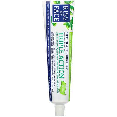 Купить Kiss My Face Triple Action Toothpaste with Tea Tree Oil, Xylitol & Aloe, Fluoride Free, Cool Mint Gel, 4.5 oz (127.6 g)