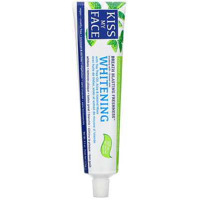 Kiss My Face Whitening Toothpaste with Tea Tree Oil, Aloe & Iceland Moss, Fluoride Free, Cool Mint Gel, 4.5 oz (127.6 g)