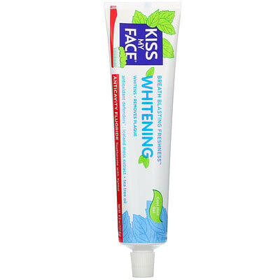 Kiss My Face Whitening, Anticavity Fluoride Toothpaste with Xylitol, Cool Mint Gel, 4.5 oz (127.6 g)