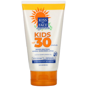 Отзывы о Кис май фэйс, Organics, Kids, Broad Spectrum Mineral Sunscreen Lotion, SPF 30, 3.4 fl oz (100 ml)