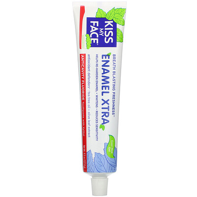 Kiss My Face Enamel Extra, Anticavity Fluoride Toothpaste with Xylitol, Cool Mint Gel, 4.5 oz (127.6 g)