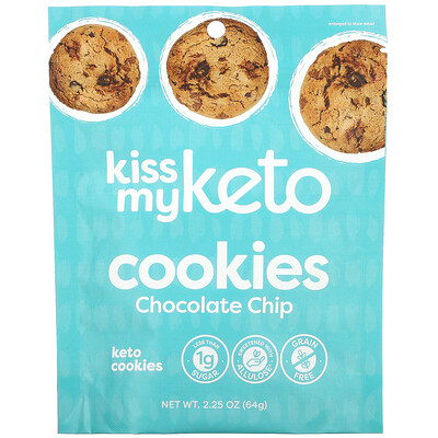 Kiss My Keto Keto Cookies, шоколадная крошка, 64 г (2,25 унции)