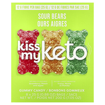 Kiss My Keto, Gomitas de caramelo, Ositos ácidos`` 8 bolsas, 25 g (0,88 oz)