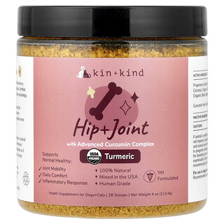 Kin+Kind, Hip + Joint with Advanced Curcumin Complex, For Dogs + Cats, Turmeric, 4 oz (113.4 g)