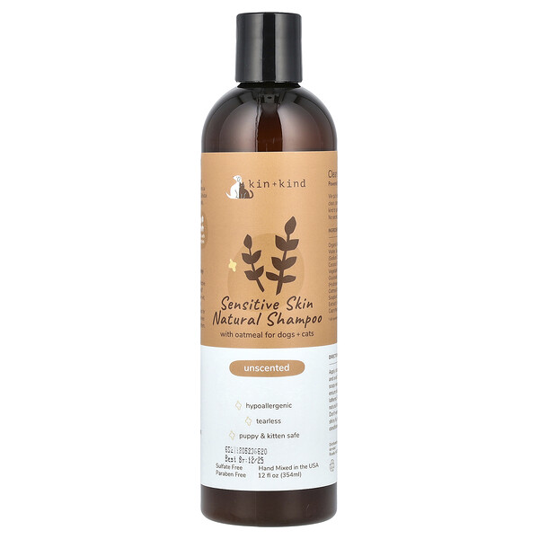 Kin+Kind Sensitive Skin Natural Shampoo, For Dogs + Cats, Unscented , 12 fl oz (354 ml)