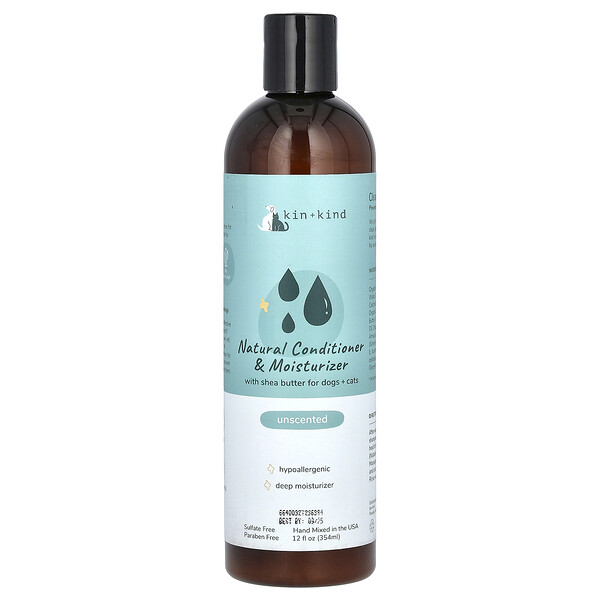 Kin+Kind Natural Conditioner & Moisturizer, With Shea Butter for Dogs + Cats, Unscented, 12 fl oz (354 ml)