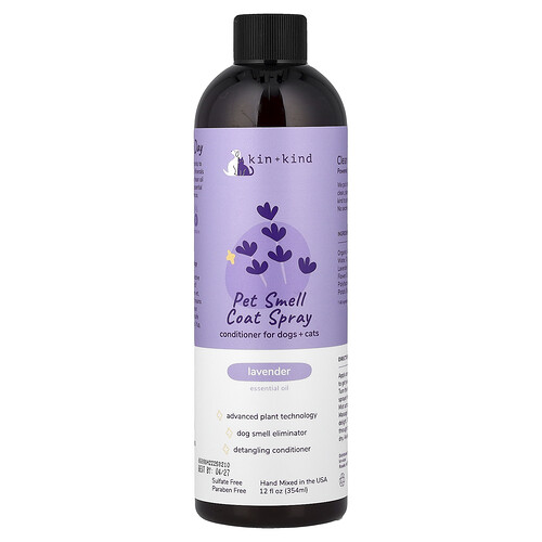 Kin+Kind, Pet Smell Coat Spray Conditioner, für Hunde + Katzen, Lavendel, 354 ml (12 fl. oz.)
