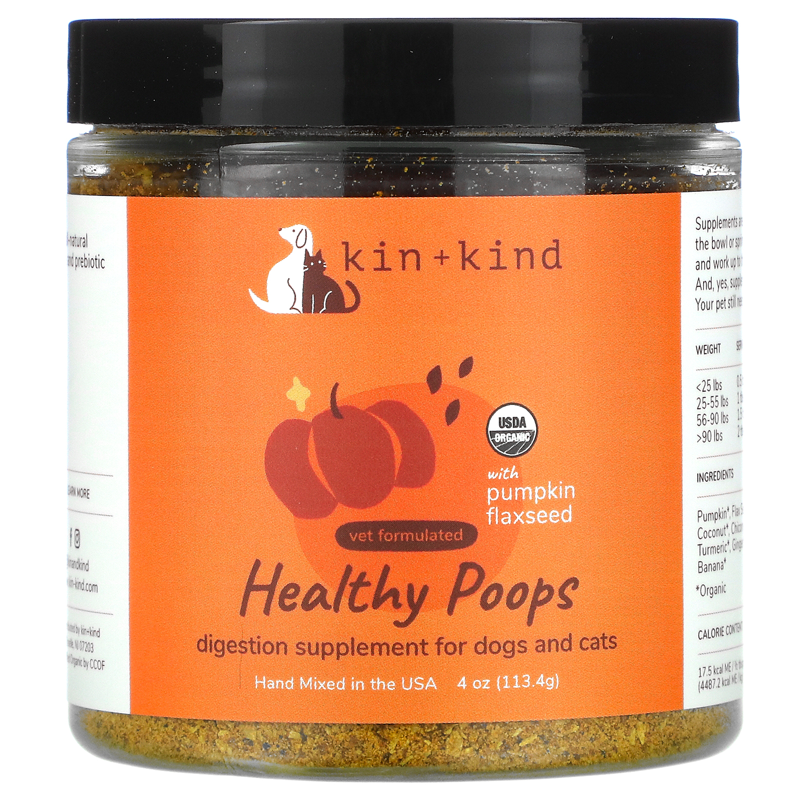 Kin Kind Healthy Poops With Pumpkin Flaxseed For Dogs Cats 4 Oz 113 4 G Iherb