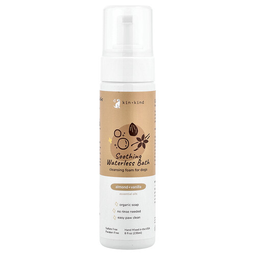 Kin+Kind, Soothing Waterless Bath, beruhigendes wasserloses Bad, Reinigungsschaum für Hunde, Mandel + Vanille, 236 ml (8 fl. oz.)