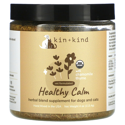 Купить Kin+Kind Healthy Calm, Herbal Blend Supplement for Dogs and Cats, With Chamomile, Thyme, 4 oz (113.4 g)